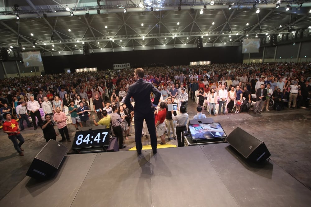 View from the stage across a full event audience